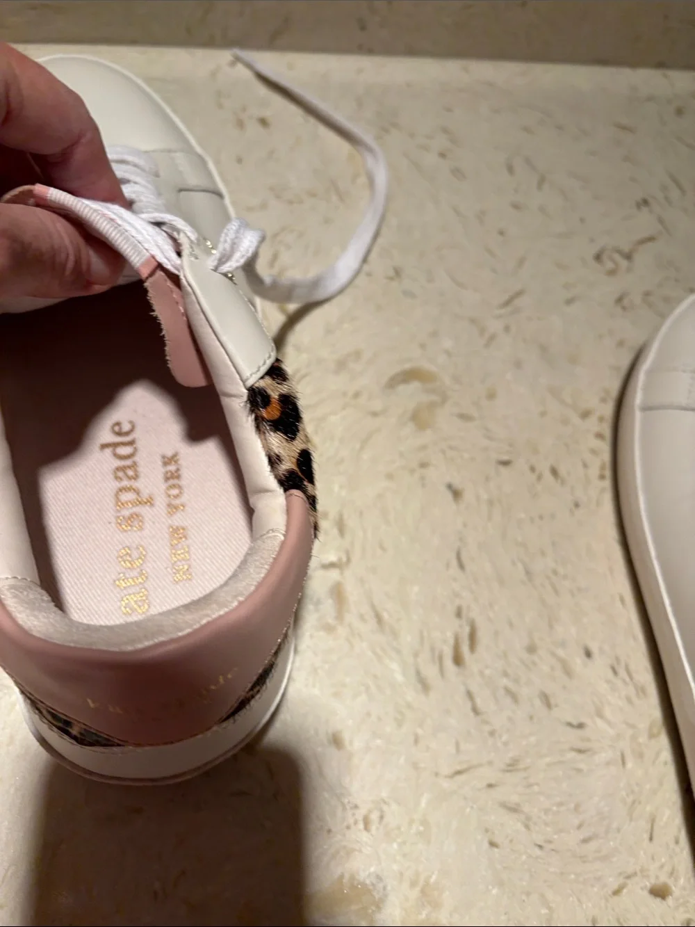kate spade White Sneakers with Pink Trim and Leopard Heel